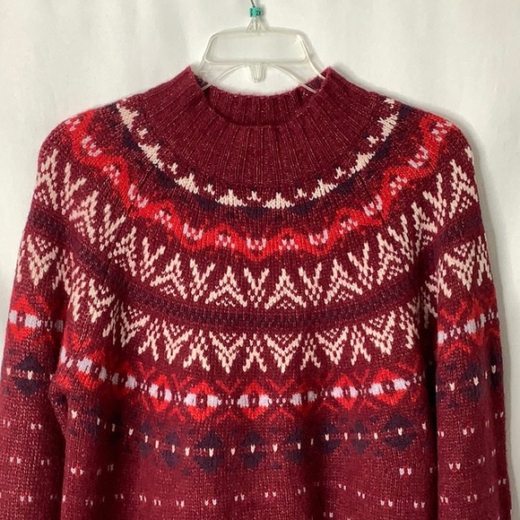 American Eagle Wool Blend Oversized Burgundy Fair Isle Sweater Size XL - Picture 3 of 12